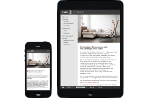 Elegante TYPO3-Produktpräsentation eines Möbelgeschäfts